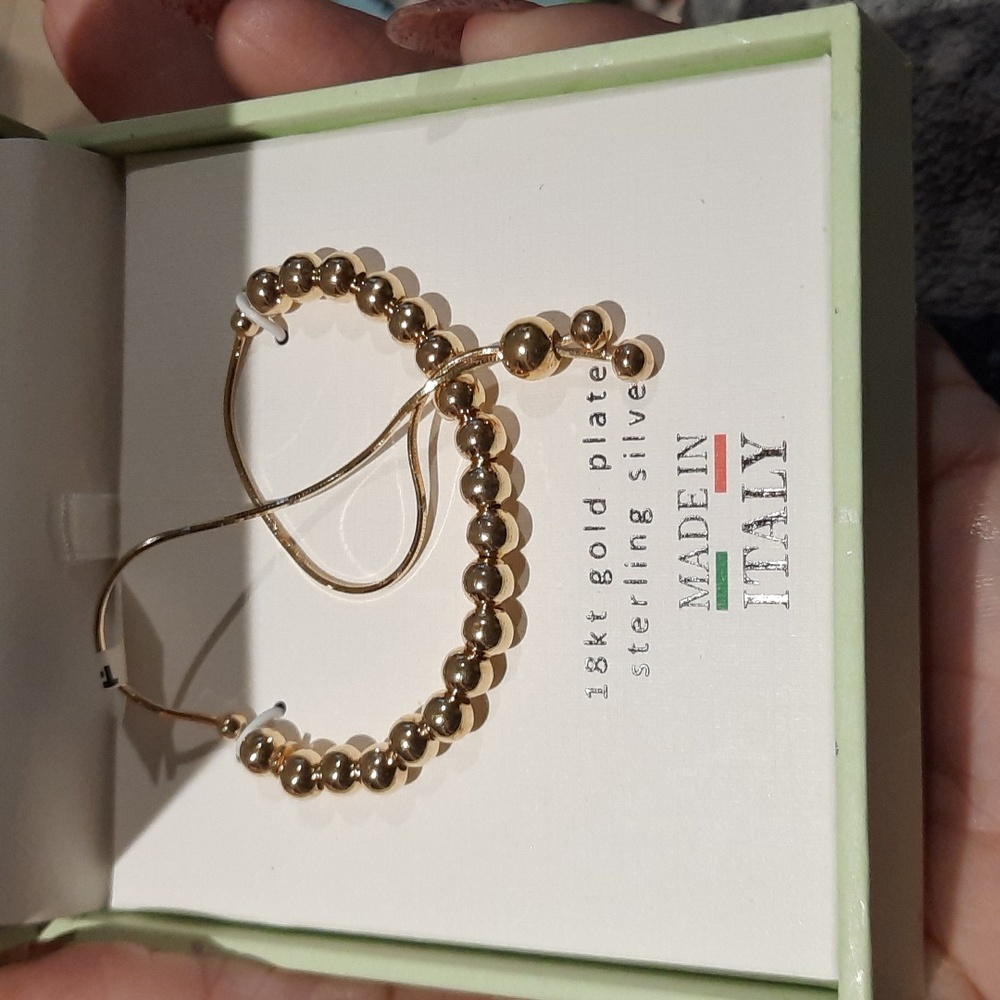 NWT ITALY 🇮🇹 GOLD BALL BRACELET 18k Gold Over Sterling Silver Adjustable BOLO